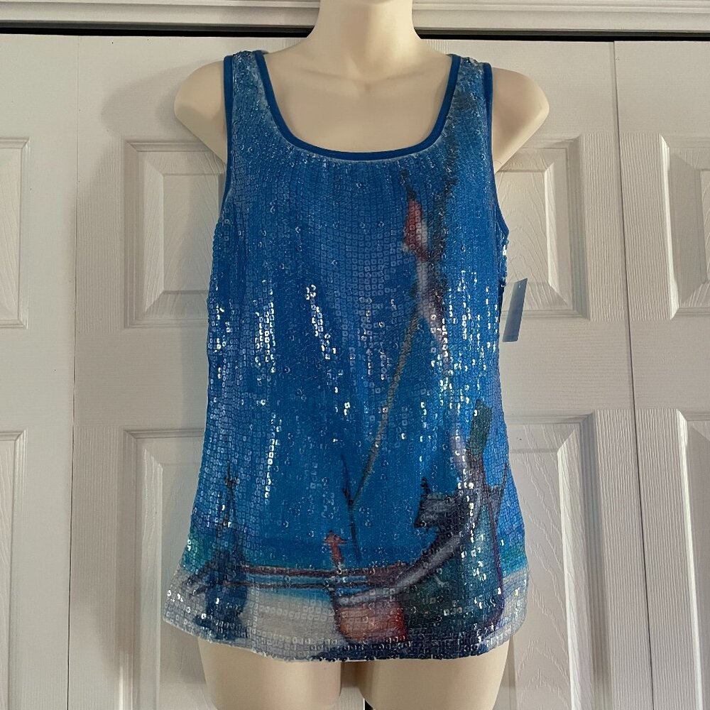Ness Ocean Blues scene Sequin Tank - NWT